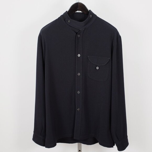 Giorgio Armani Black Label shirt 50 US 40 high neck navy $1900 - Picture 5 of 10
